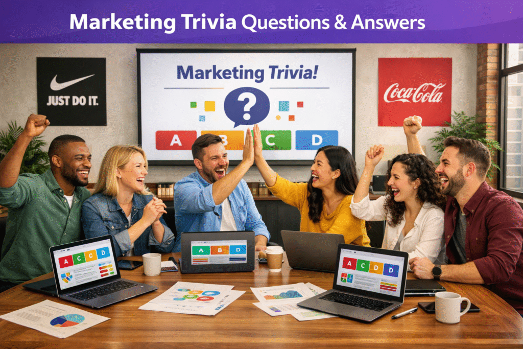 Marketing trivia question answer for team building